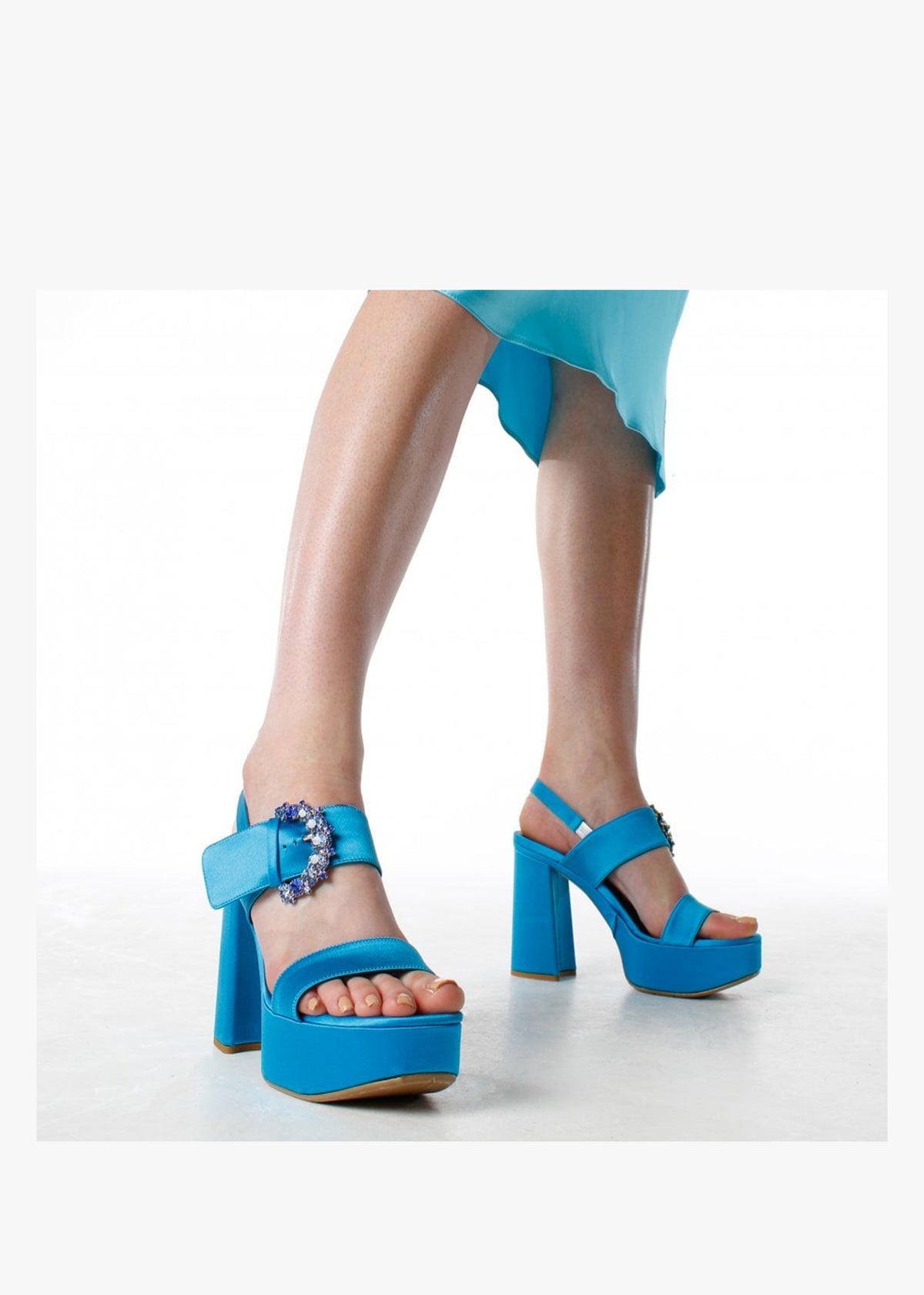 Tock Blue Embellished Platform Heeled Sandals