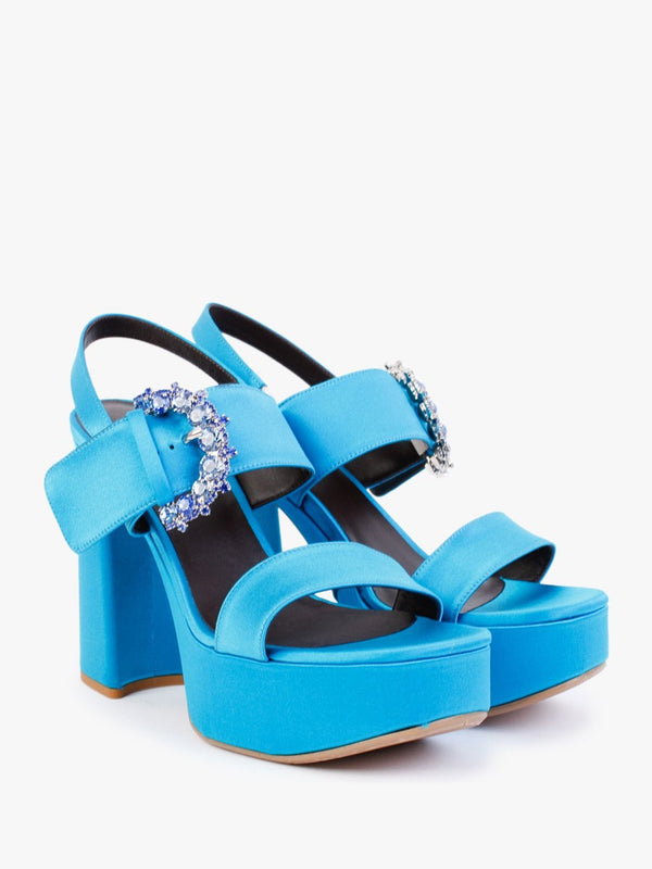 Tock Blue Embellished Platform Heeled Sandals