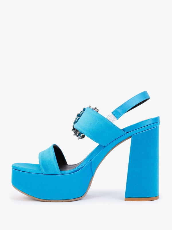 Tock Blue Embellished Platform Heeled Sandals