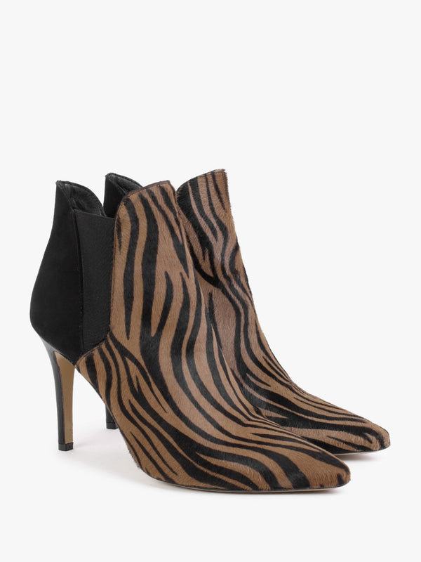 Adril Black & Tan Zebra Print Calf Hair Ankle Boots