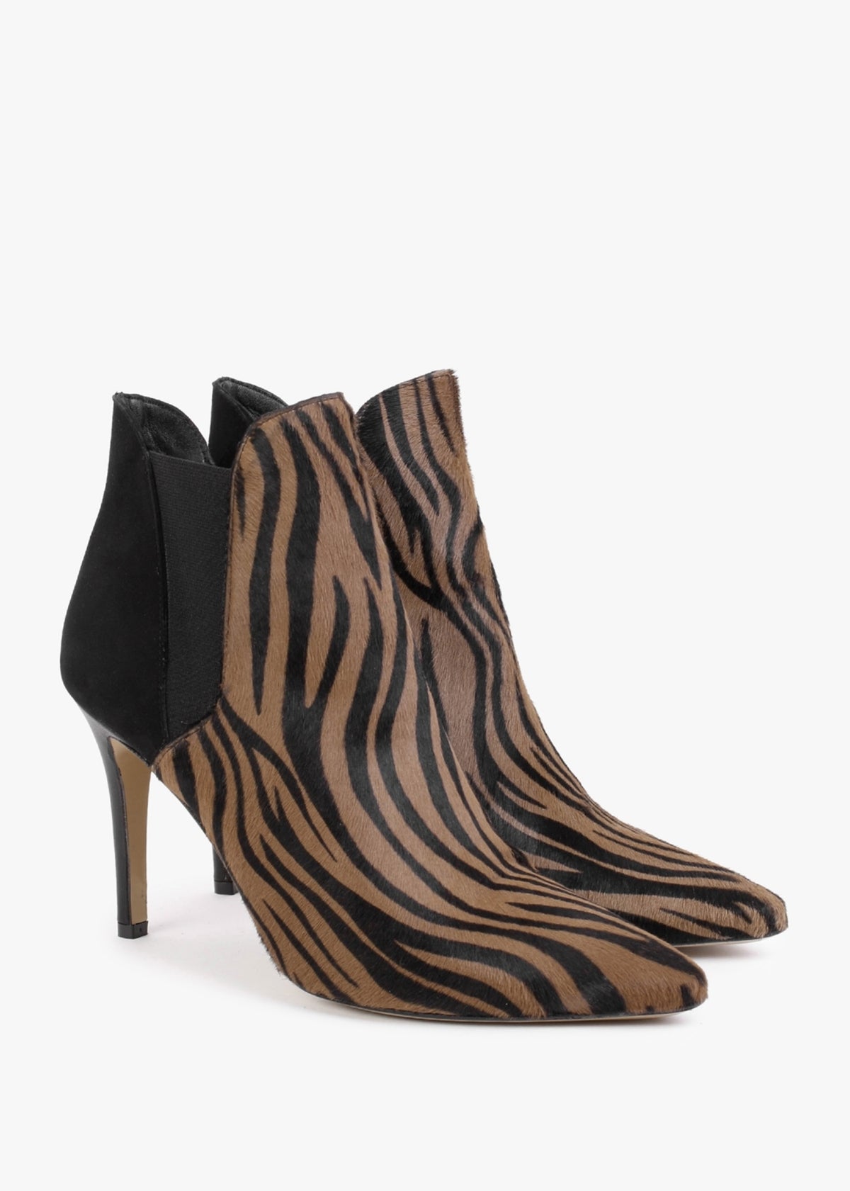 Adril Black & Tan Zebra Print Calf Hair Ankle Boots