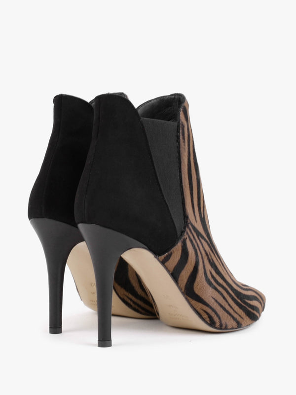 Adril Black & Tan Zebra Print Calf Hair Ankle Boots