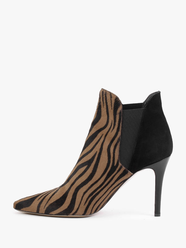 Adril Black & Tan Zebra Print Calf Hair Ankle Boots