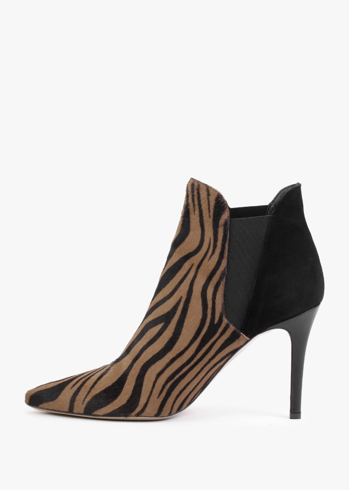 Adril Black & Tan Zebra Print Calf Hair Ankle Boots