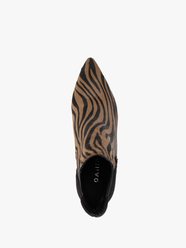 Adril Black & Tan Zebra Print Calf Hair Ankle Boots