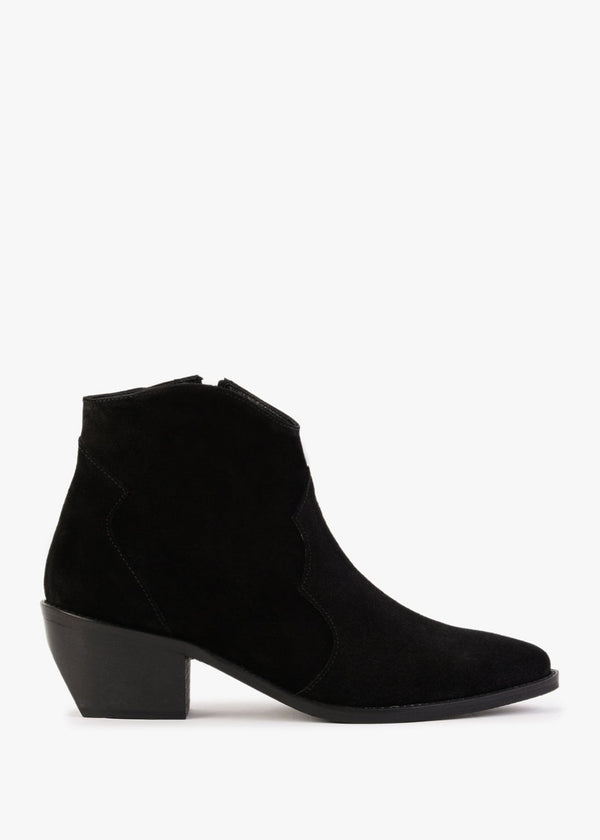 Becks Black Suede Western Ankle Boots
