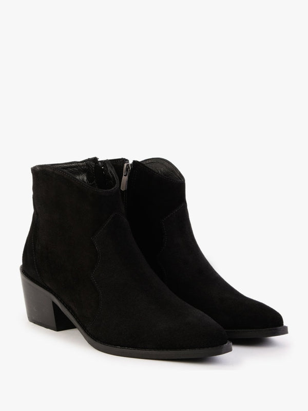Becks Black Suede Western Ankle Boots