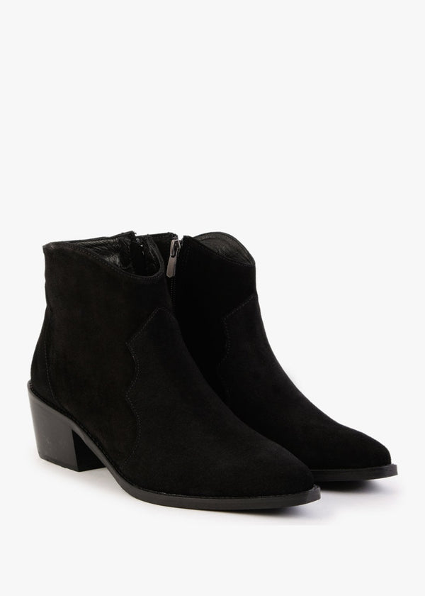 Becks Black Suede Western Ankle Boots
