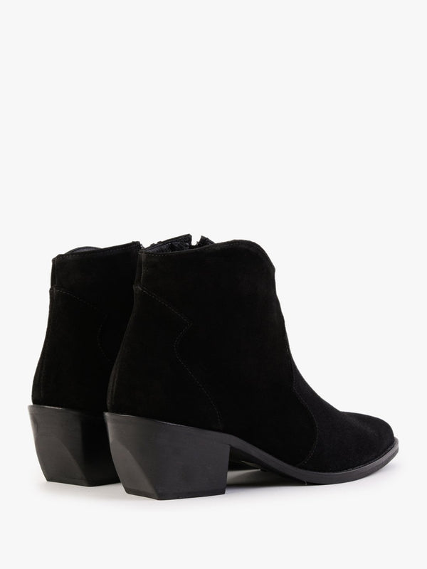 Becks Black Suede Western Ankle Boots