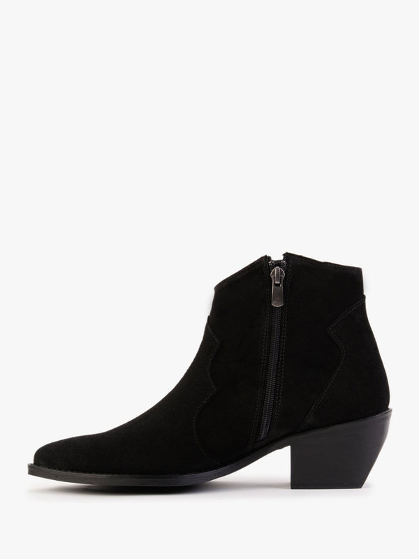 Becks Black Suede Western Ankle Boots