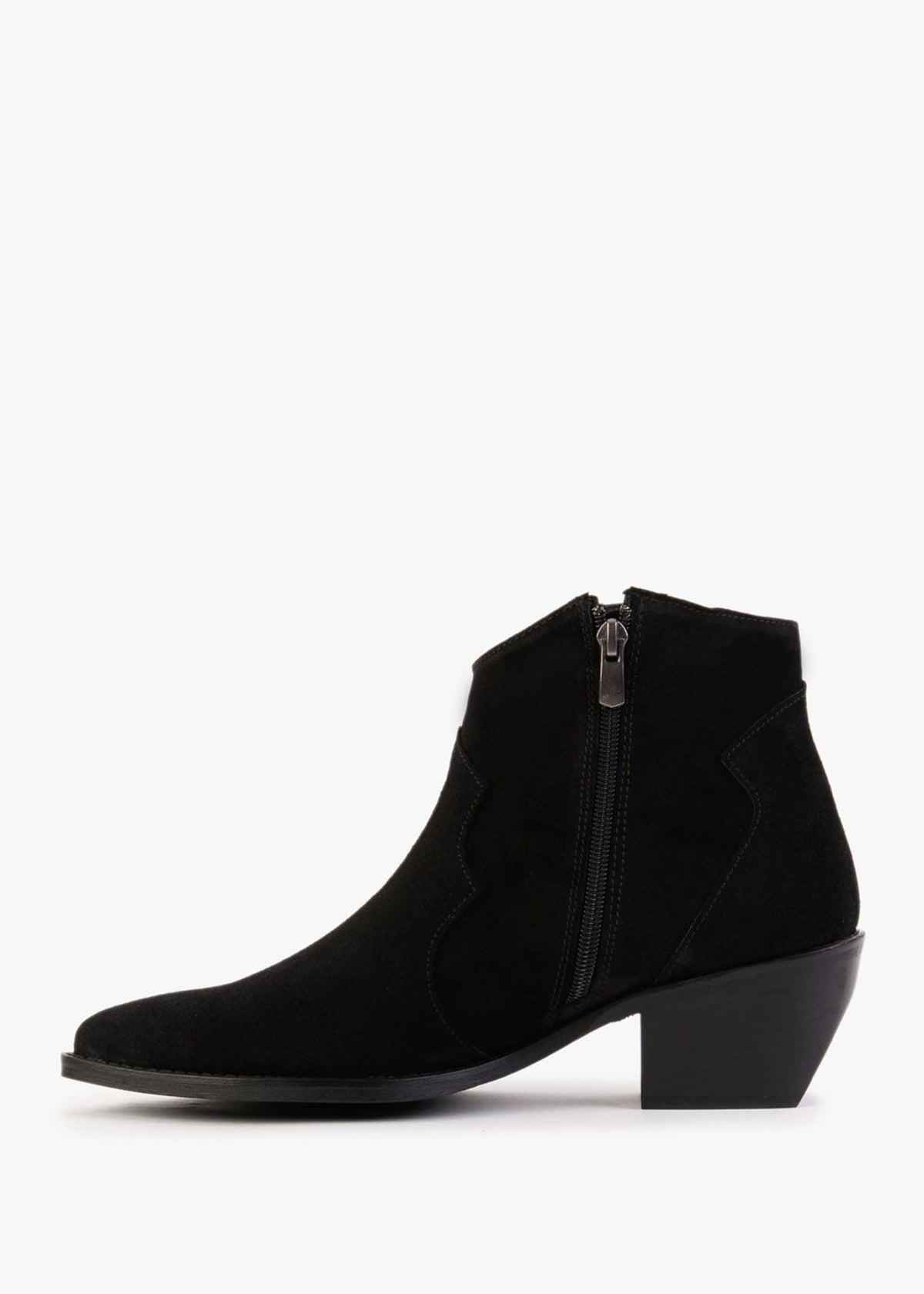 Becks Black Suede Western Ankle Boots