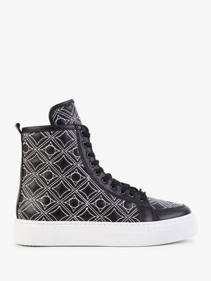 Bimpani Black Leather Quilted High Top Trainers