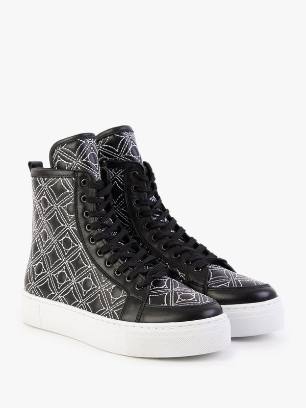 Bimpani Black Leather Quilted High Top Trainers