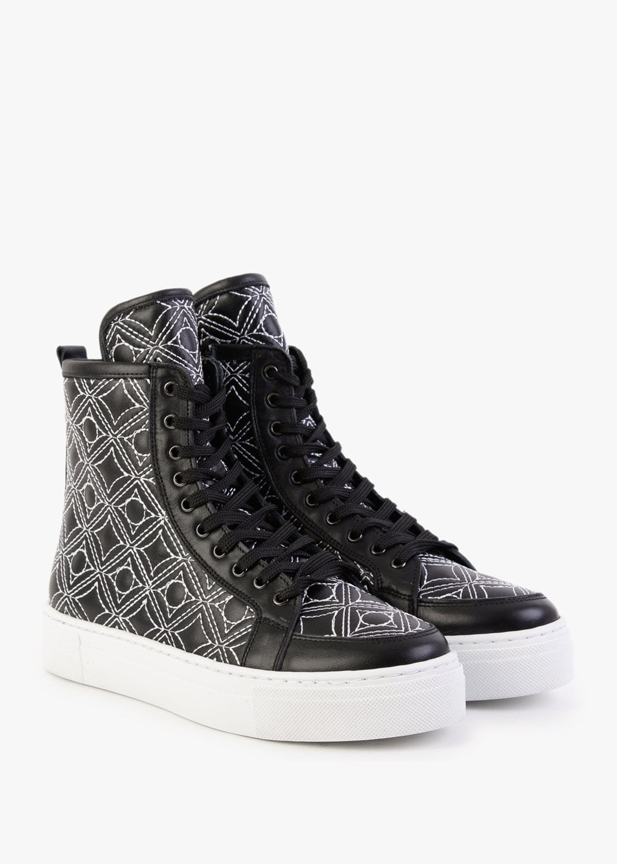 Bimpani Black Leather Quilted High Top Trainers