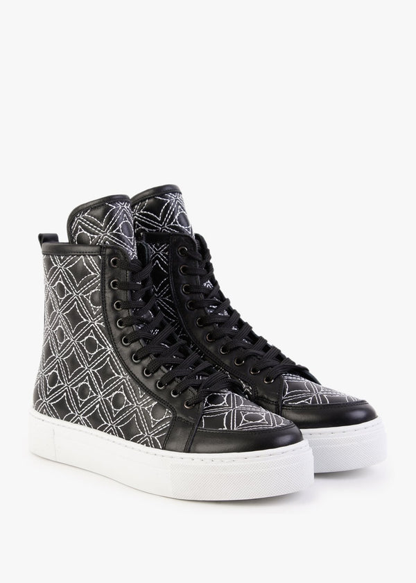 Bimpani Black Leather Quilted High Top Trainers