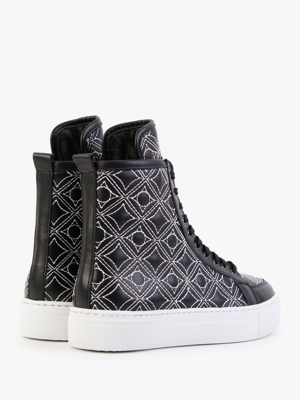 Bimpani Black Leather Quilted High Top Trainers