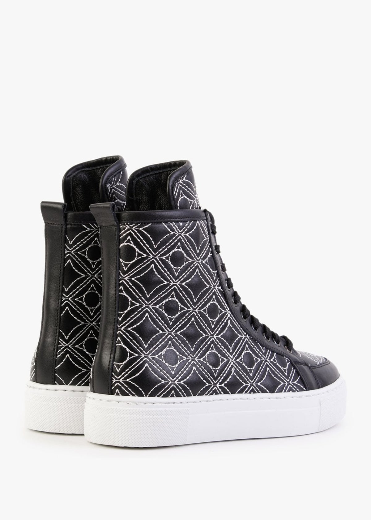 Bimpani Black Leather Quilted High Top Trainers