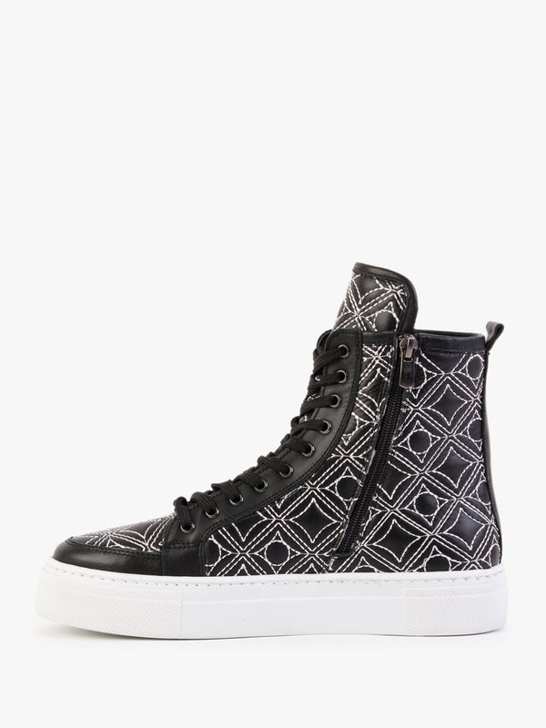 Bimpani Black Leather Quilted High Top Trainers