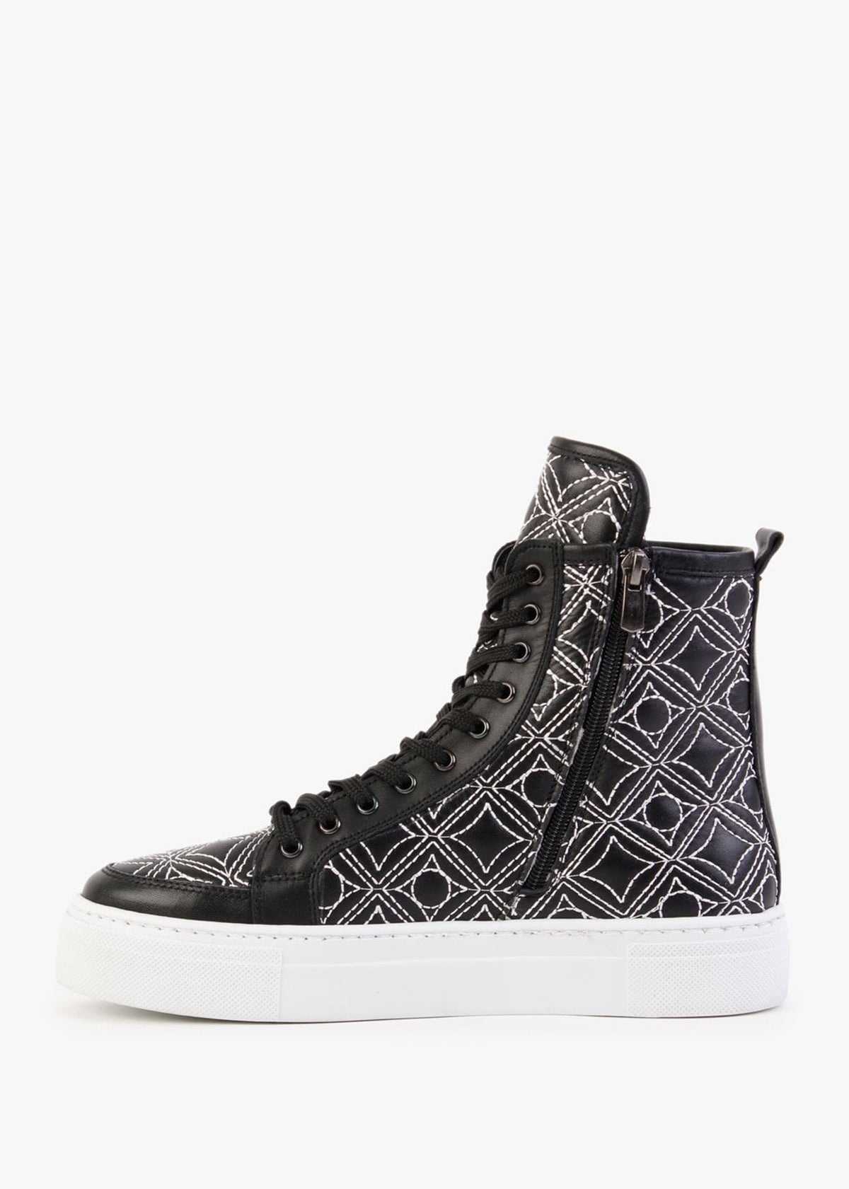 Bimpani Black Leather Quilted High Top Trainers