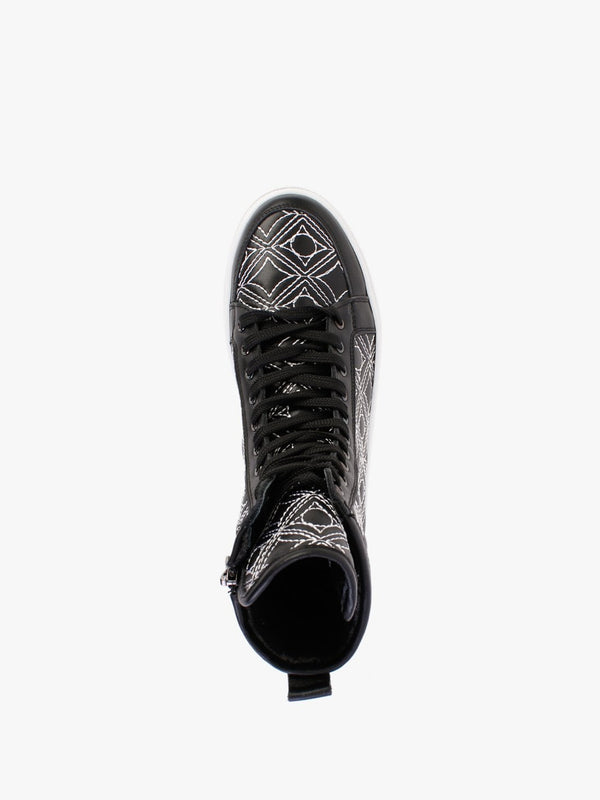 Bimpani Black Leather Quilted High Top Trainers