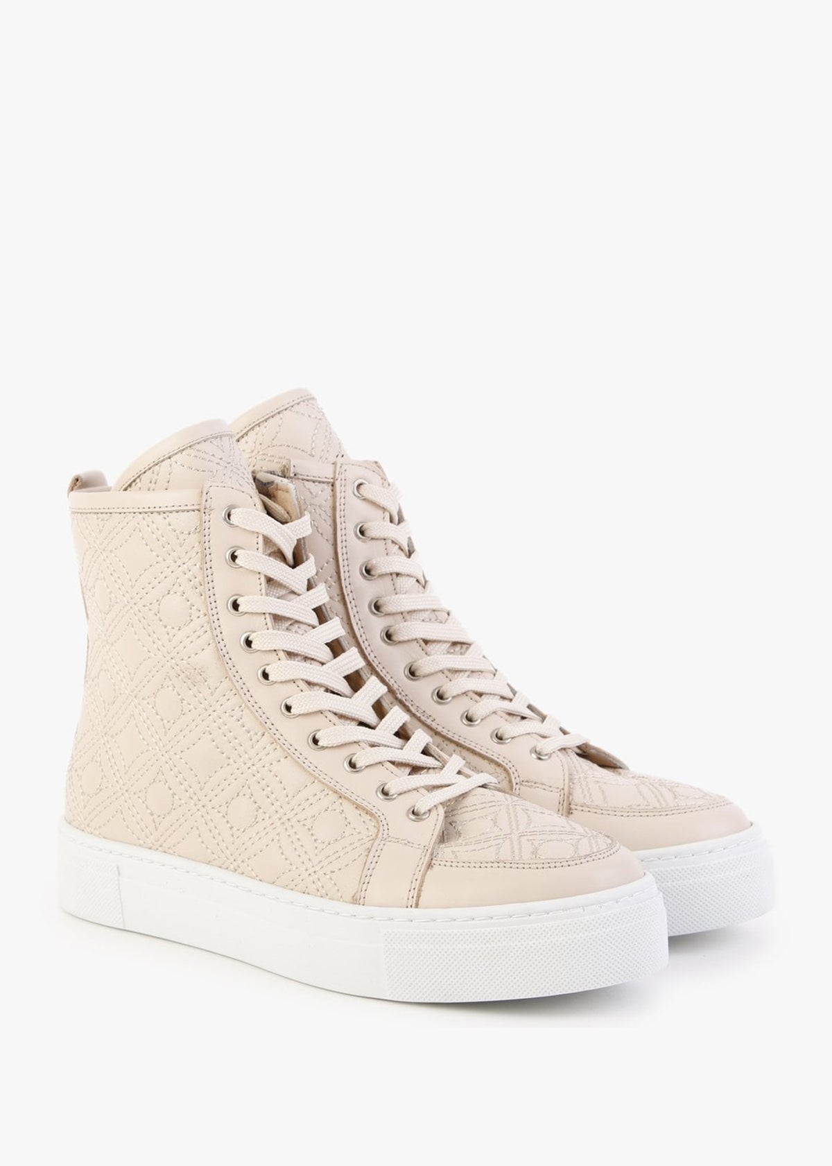 Bimpani Cream Leather Quilted High Top Trainers