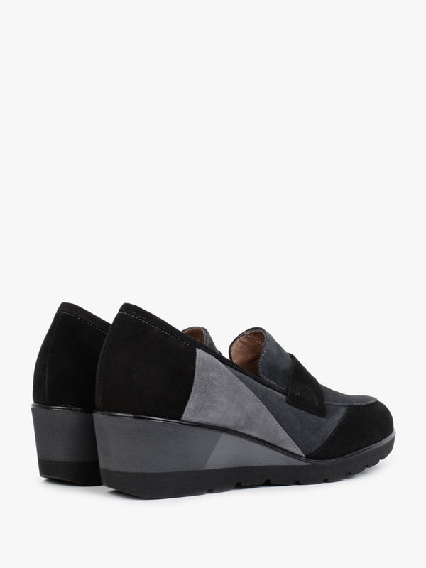 Connie Black & Grey Suede Wedge Loafers