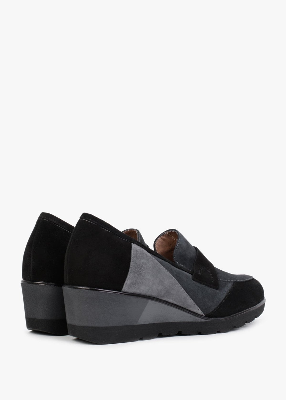 Connie Black & Grey Suede Wedge Loafers