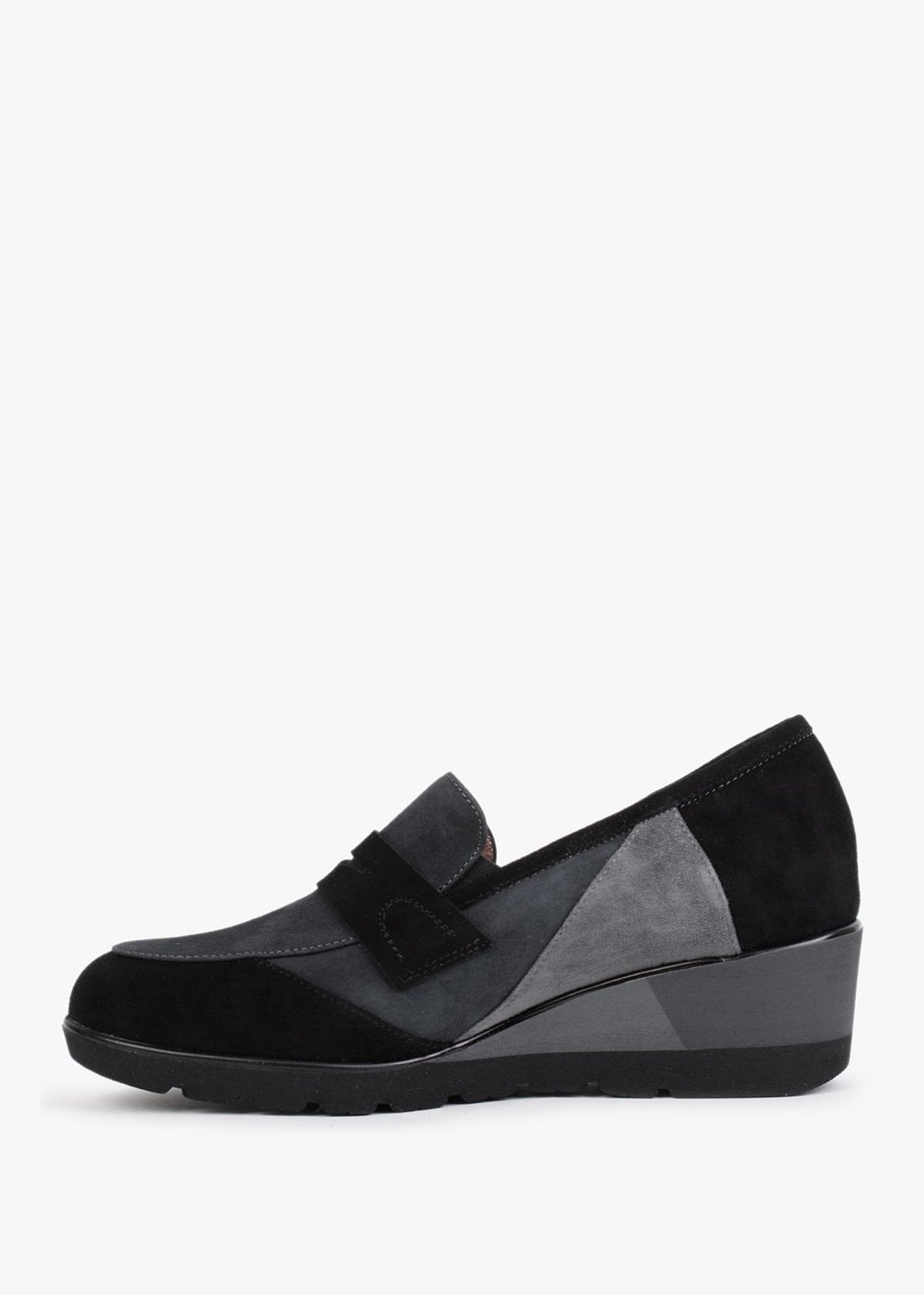 Connie Black & Grey Suede Wedge Loafers