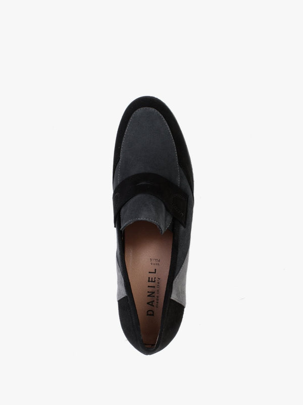 Connie Black & Grey Suede Wedge Loafers