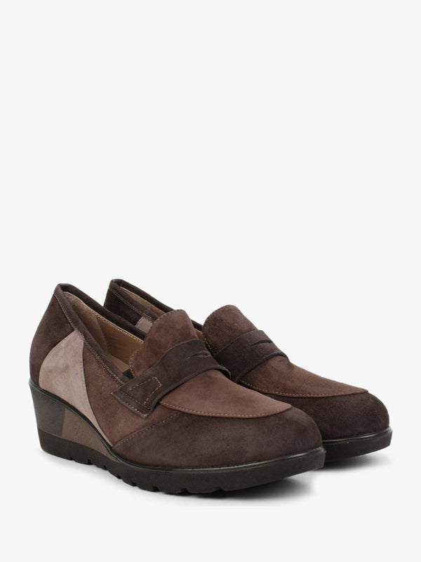 Connie Brown & Taupe Suede Wedge Loafers