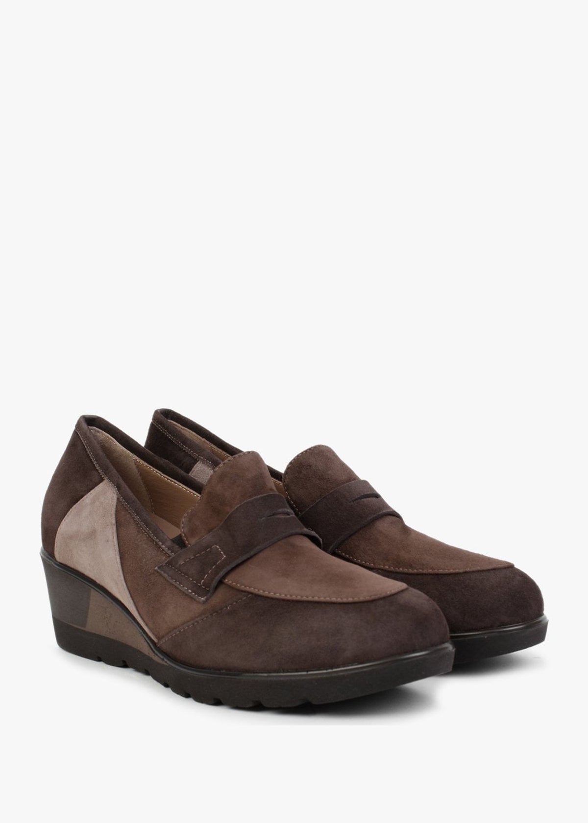 Connie Brown & Taupe Suede Wedge Loafers