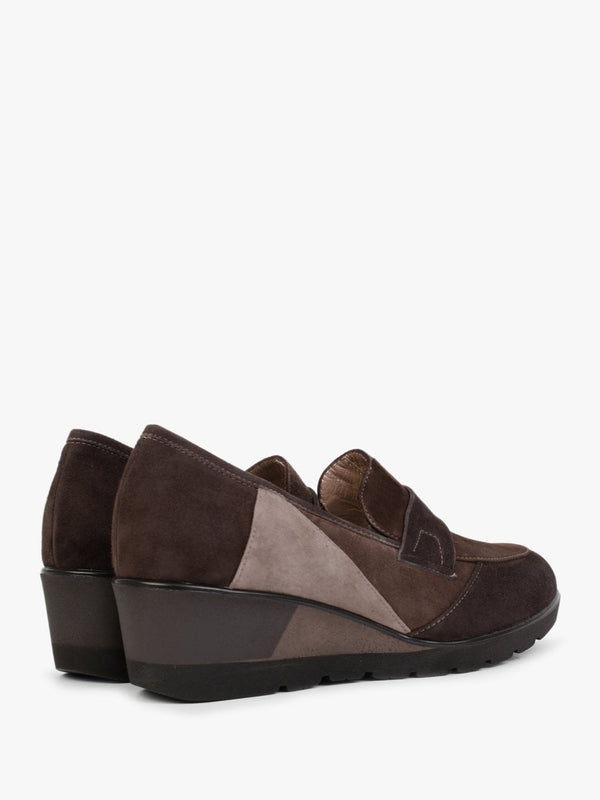 Connie Brown & Taupe Suede Wedge Loafers