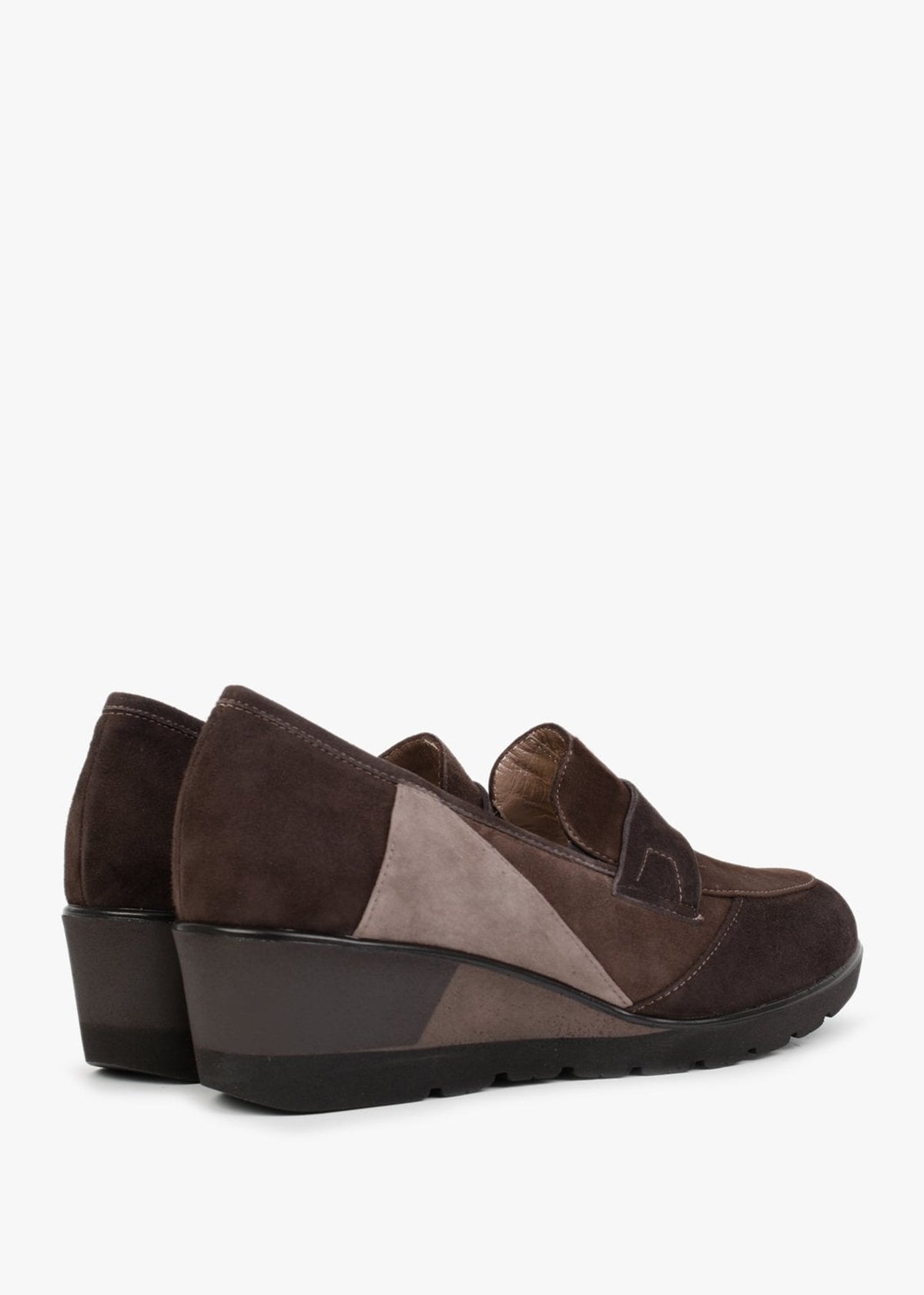 Connie Brown & Taupe Suede Wedge Loafers
