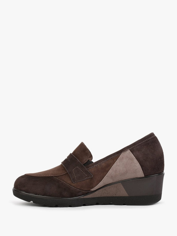 Connie Brown & Taupe Suede Wedge Loafers