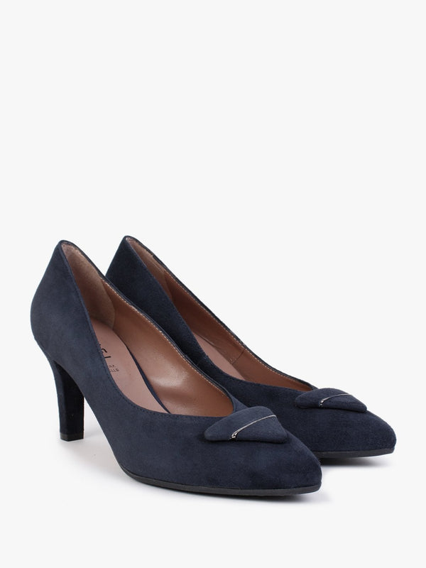 Courtie Navy Suede Mid Heel Court Shoes