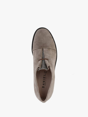 Crystie Taupe Suede Embellished Oxford Shoes