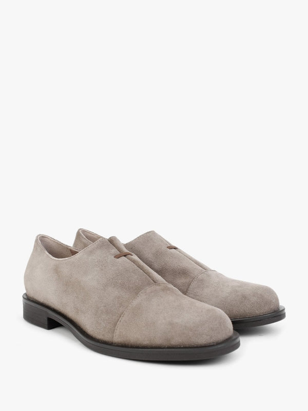 Crystie Taupe Suede Embellished Oxford Shoes