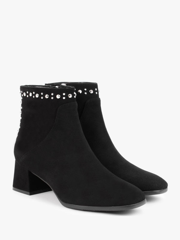 Evacrystal Black Suede Embellished Ankle Boots