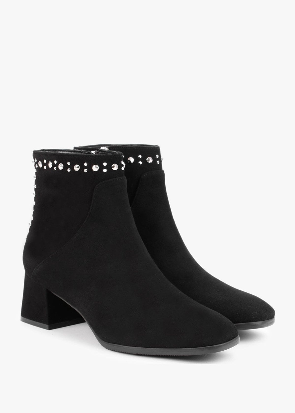 Evacrystal Black Suede Embellished Ankle Boots