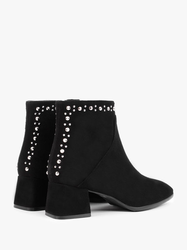 Evacrystal Black Suede Embellished Ankle Boots
