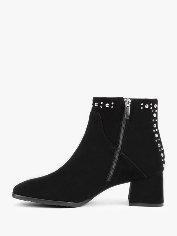Evacrystal Black Suede Embellished Ankle Boots