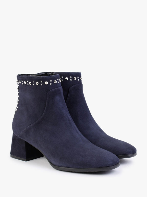 Evacrystal Navy Suede Embellished Ankle Boots