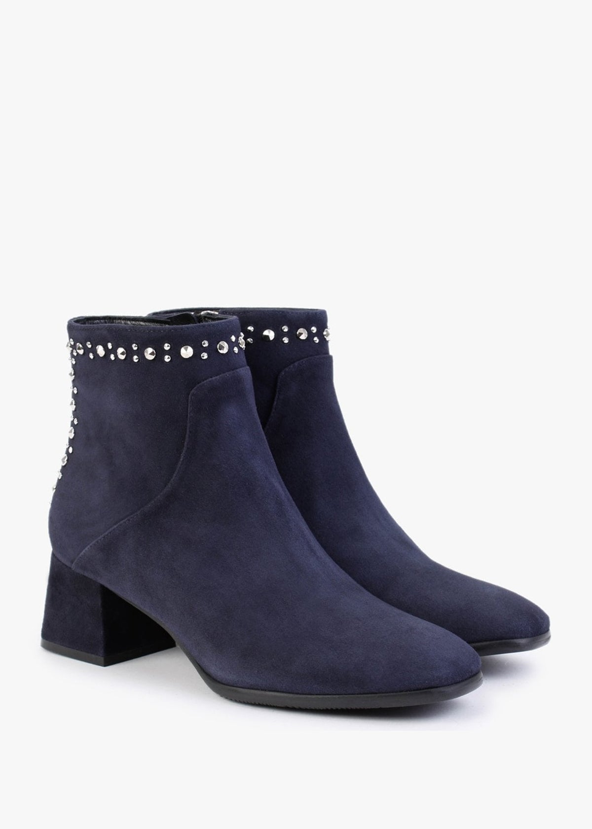Evacrystal Navy Suede Embellished Ankle Boots