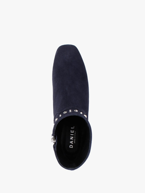 Evacrystal Navy Suede Embellished Ankle Boots