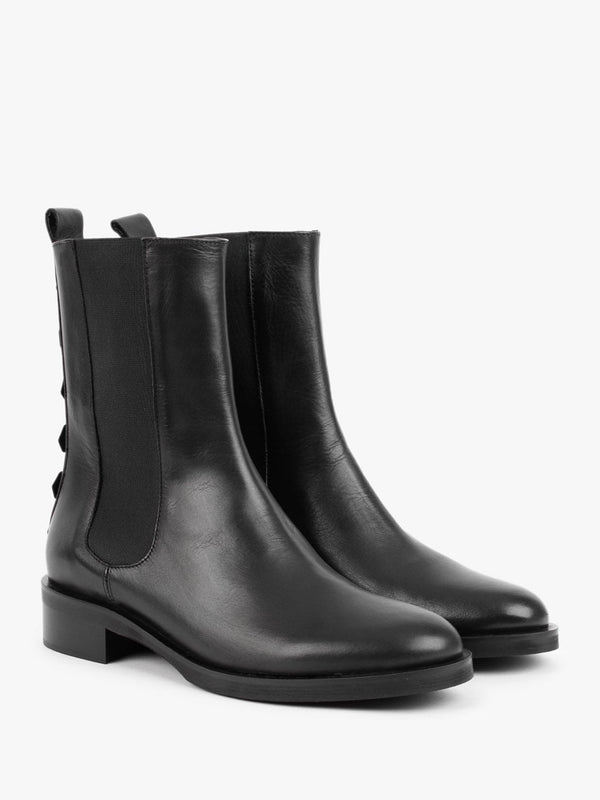 Evagreta Black Leather Studded Tall Chelsea Boots