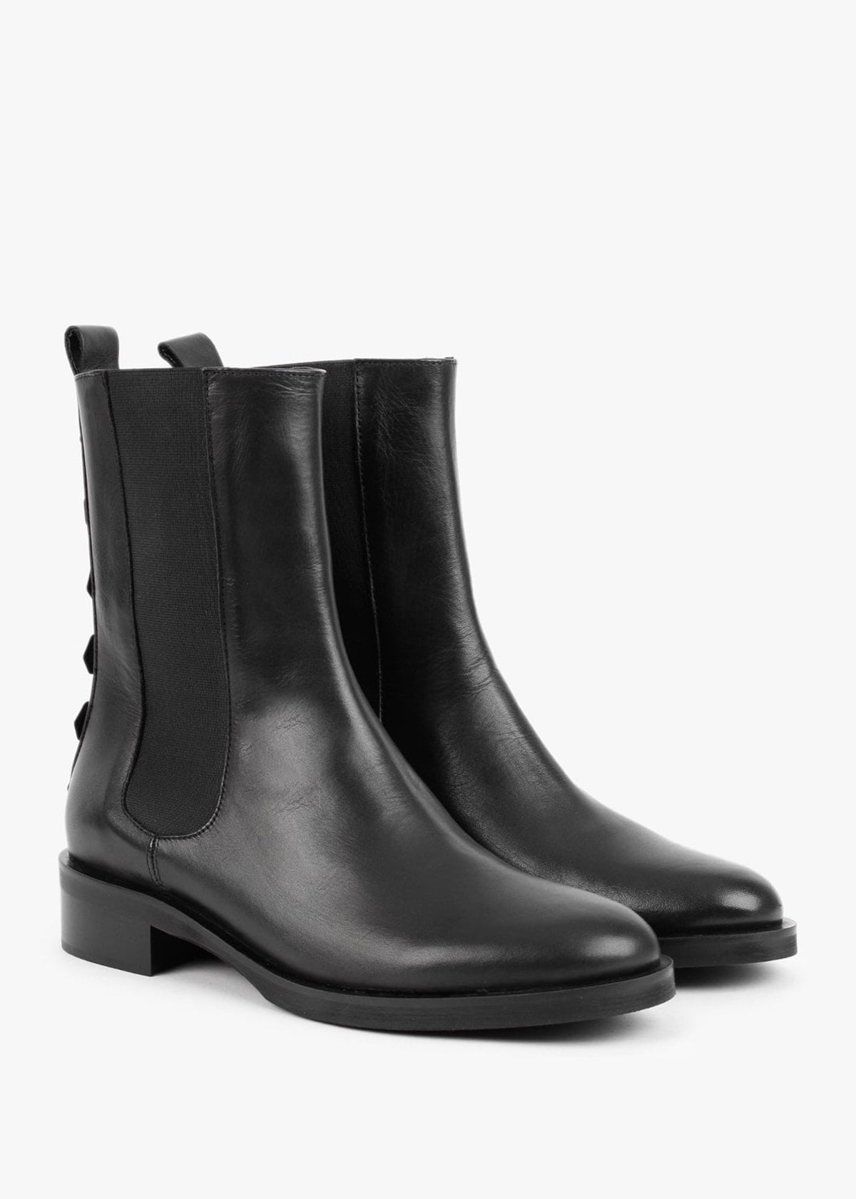 Evagreta Black Leather Studded Tall Chelsea Boots