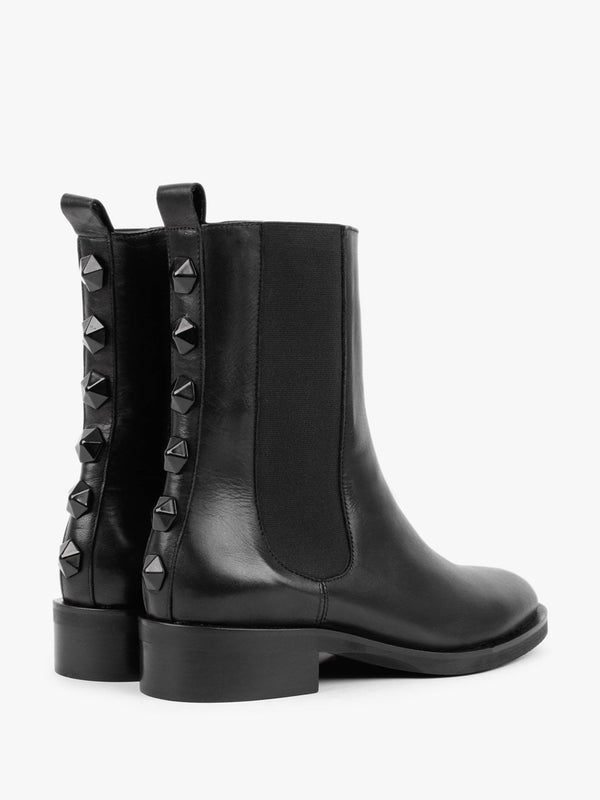 Evagreta Black Leather Studded Tall Chelsea Boots