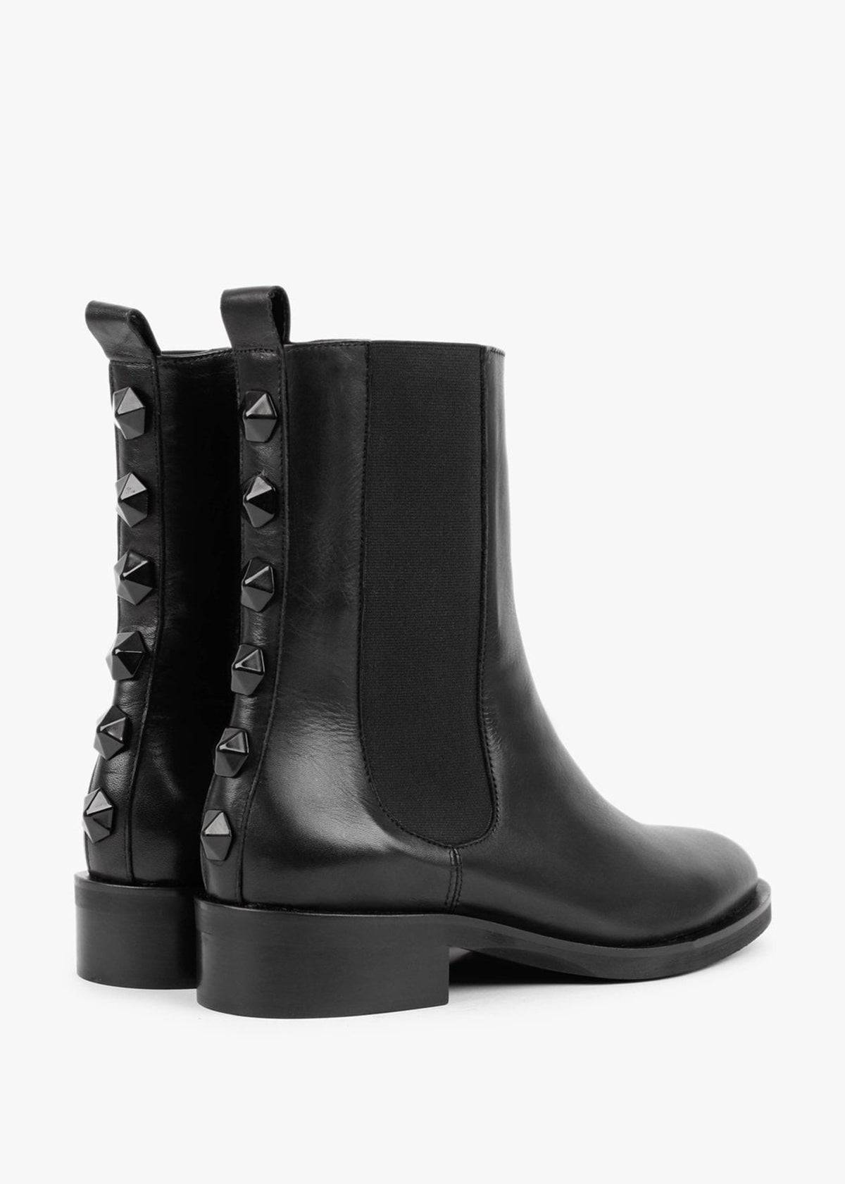 Evagreta Black Leather Studded Tall Chelsea Boots