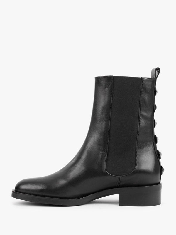 Evagreta Black Leather Studded Tall Chelsea Boots