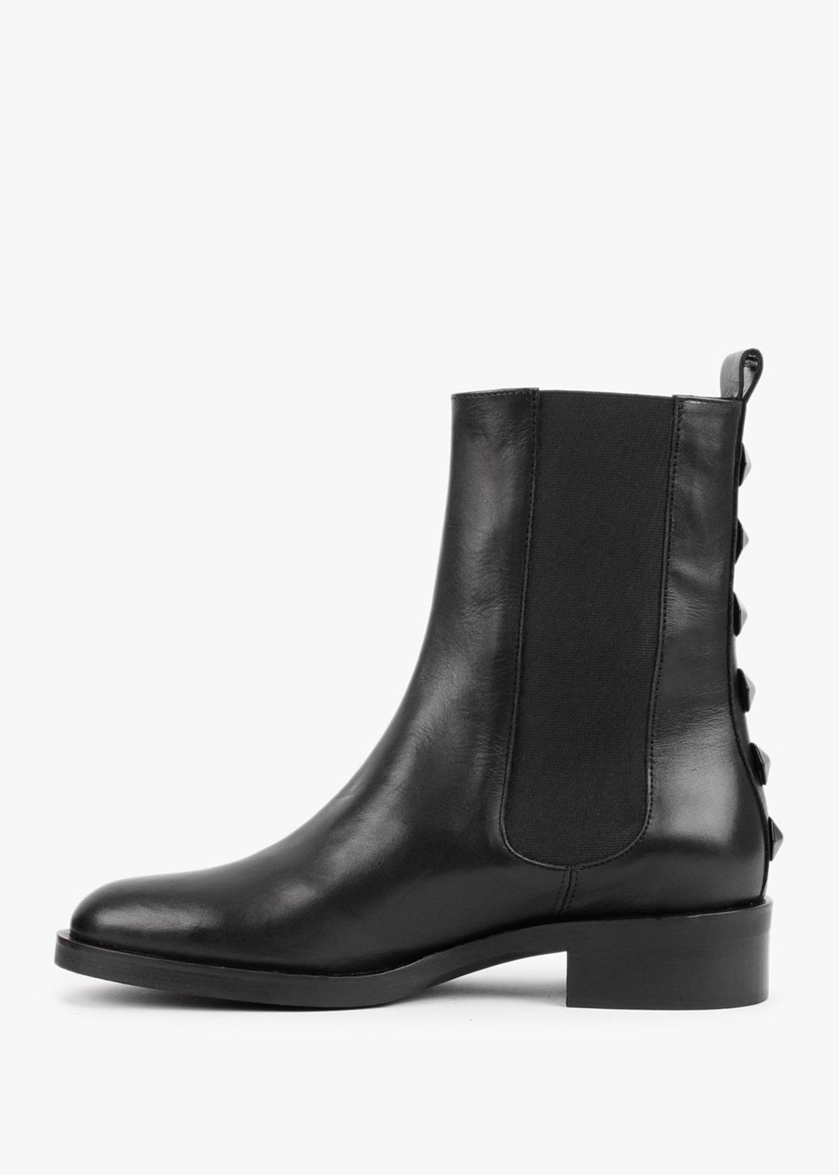 Evagreta Black Leather Studded Tall Chelsea Boots